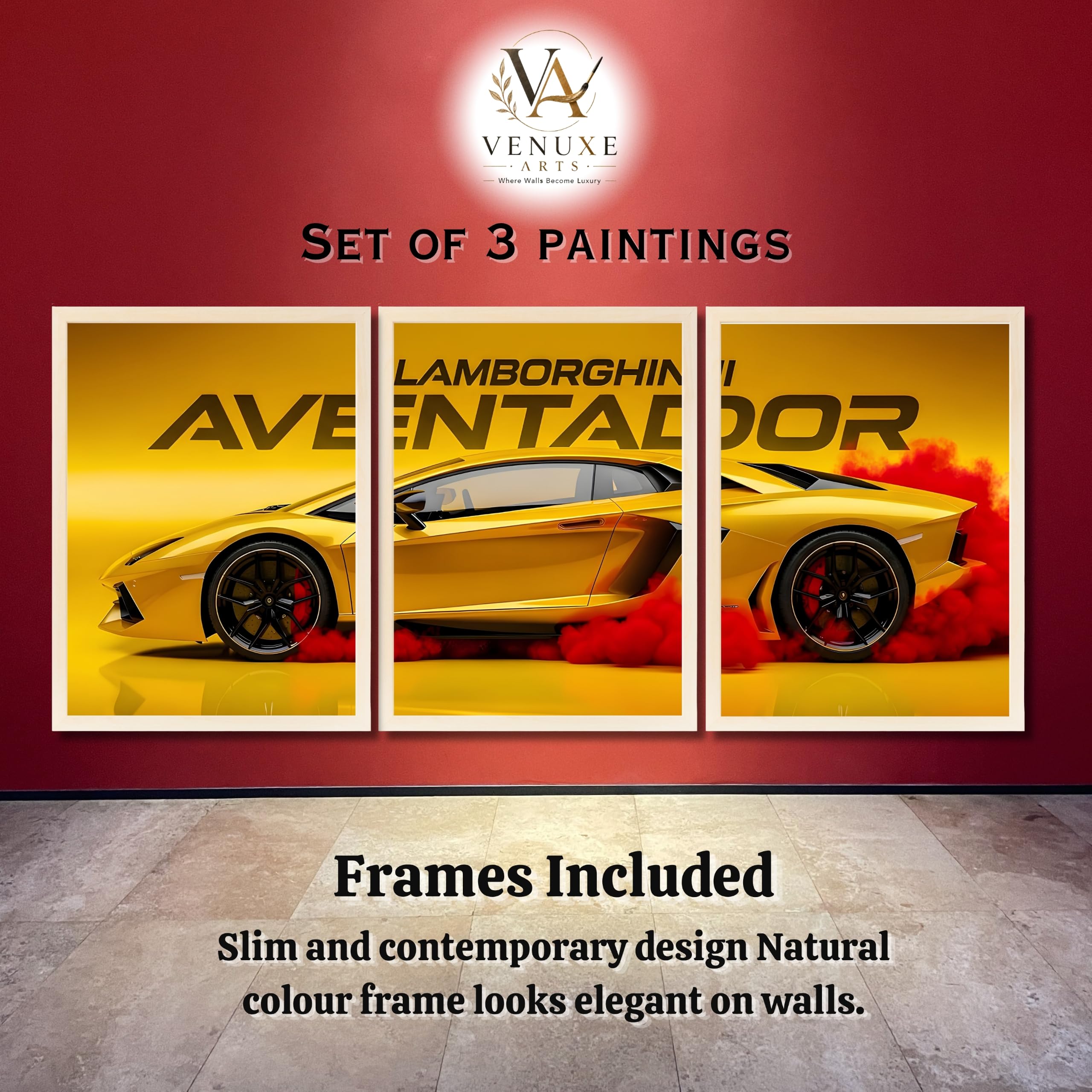 VENUXE ARTS Set Of 3 Big Sports Cars Framed Posters Gift Items for Boys Room Wall Decoration Bedroom, Living Room, Office, Studio Décor | Car Poster Frame for Wall Décor