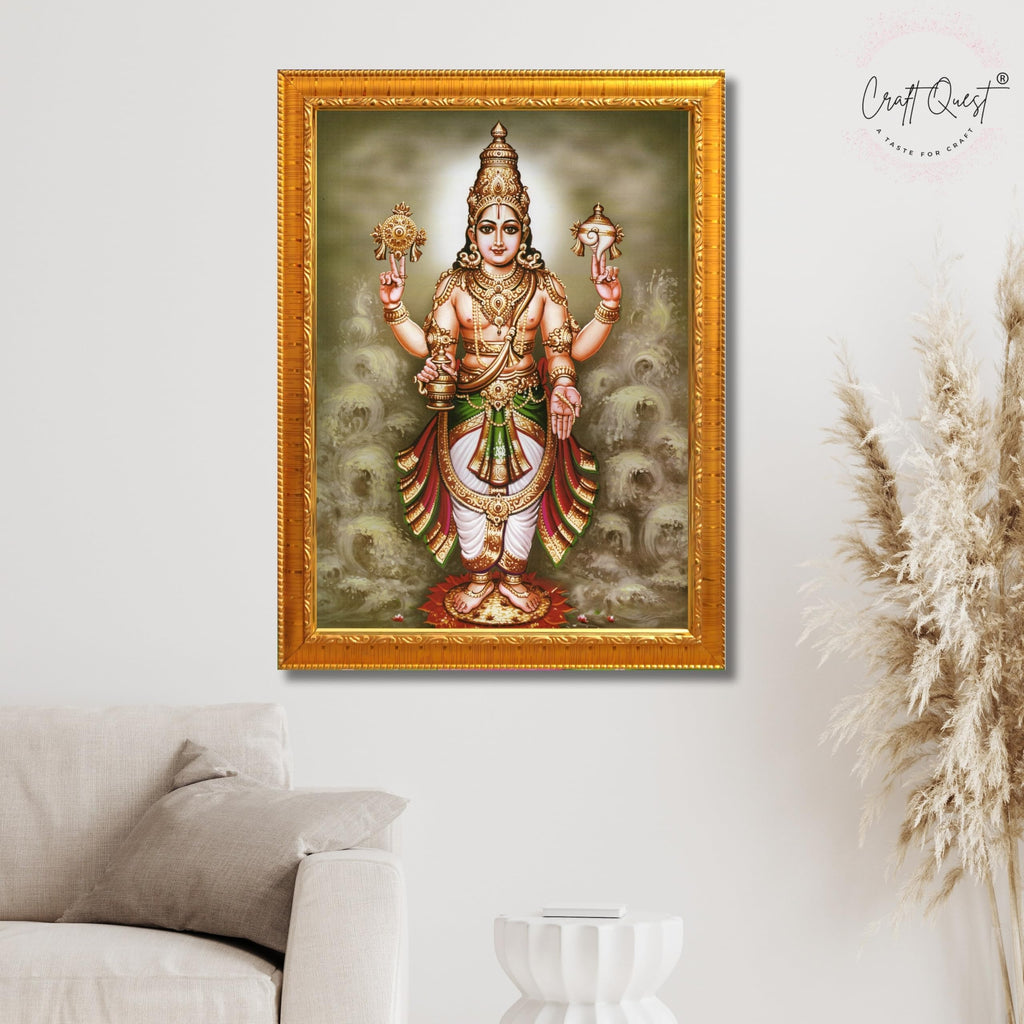 CRAFT QUEST Lord Dhanvantari Dhanwantri Wall Painting Photo Framed For Home, Pooja, Temple, Gift, Wall Décor Item