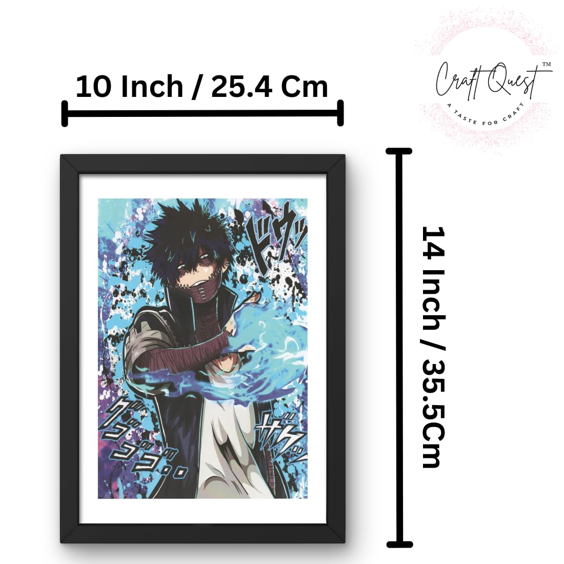 CRAFT QUEST my hero academia manga Poster Anime Laminated Posters Framed Painting with Matt Black Frame (14 Inches x 10 Inches)