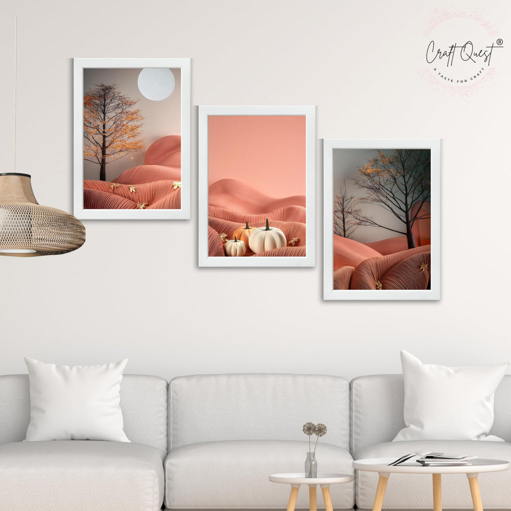 CRAFT QUEST Nature Inspired Autumn Minimalist Modern Wall Art | Set of 3 Frames for Home Decoration | Ideal for Living Room, Bedroom & Office