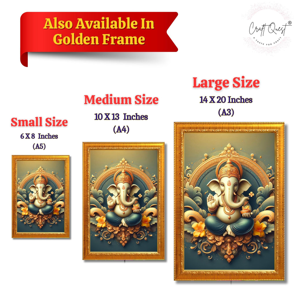 CRAFT QUEST Lord Ganpati Ganesh ji God Frame for Pooja Room & Wall Decor GA-254