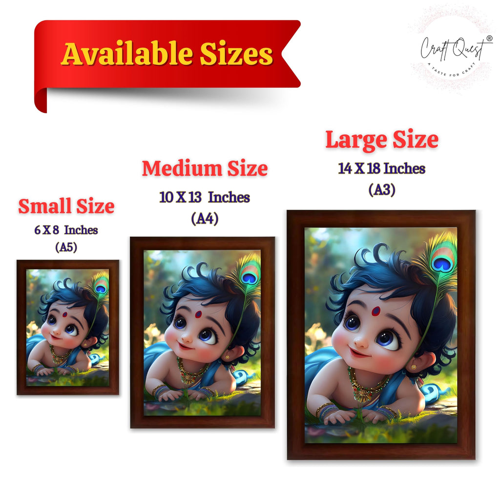 CRAFT QUEST Bal Gopal Painting Kanha Ji Poster | Laddu Lord Makhan Chor | Walls Home Bedroom Living Room Decoration Gift.
