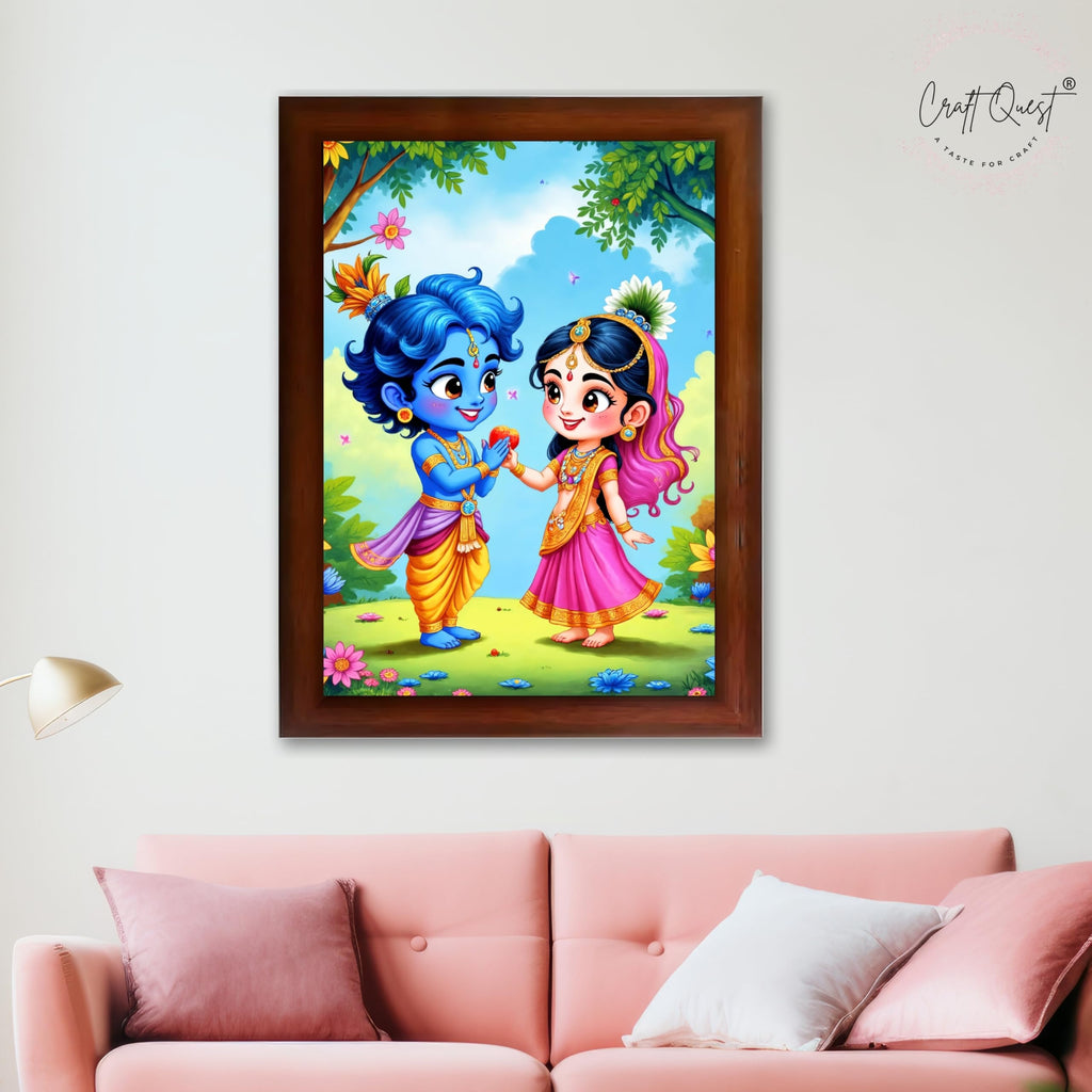 CRAFT QUEST Cute Bal Gopal HD Print | Bal Krishna Frame for Home Temple, Office Desk, Car Dashboard