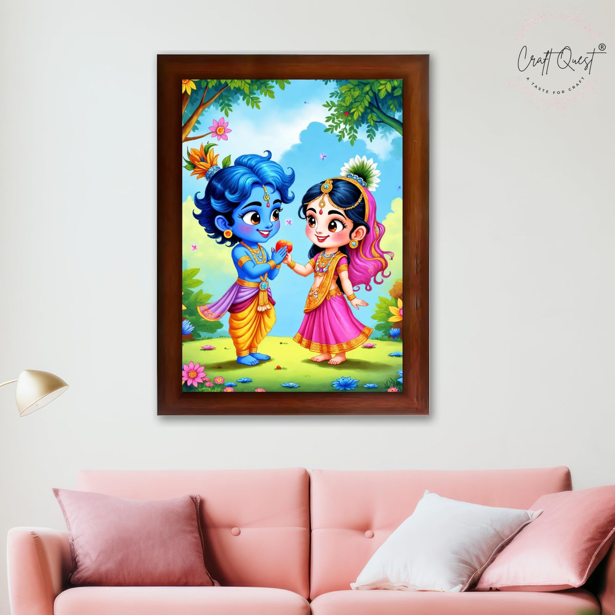 CRAFT QUEST Cute Bal Gopal HD Print | Bal Krishna Frame for Home Temple, Office Desk, Car Dashboard