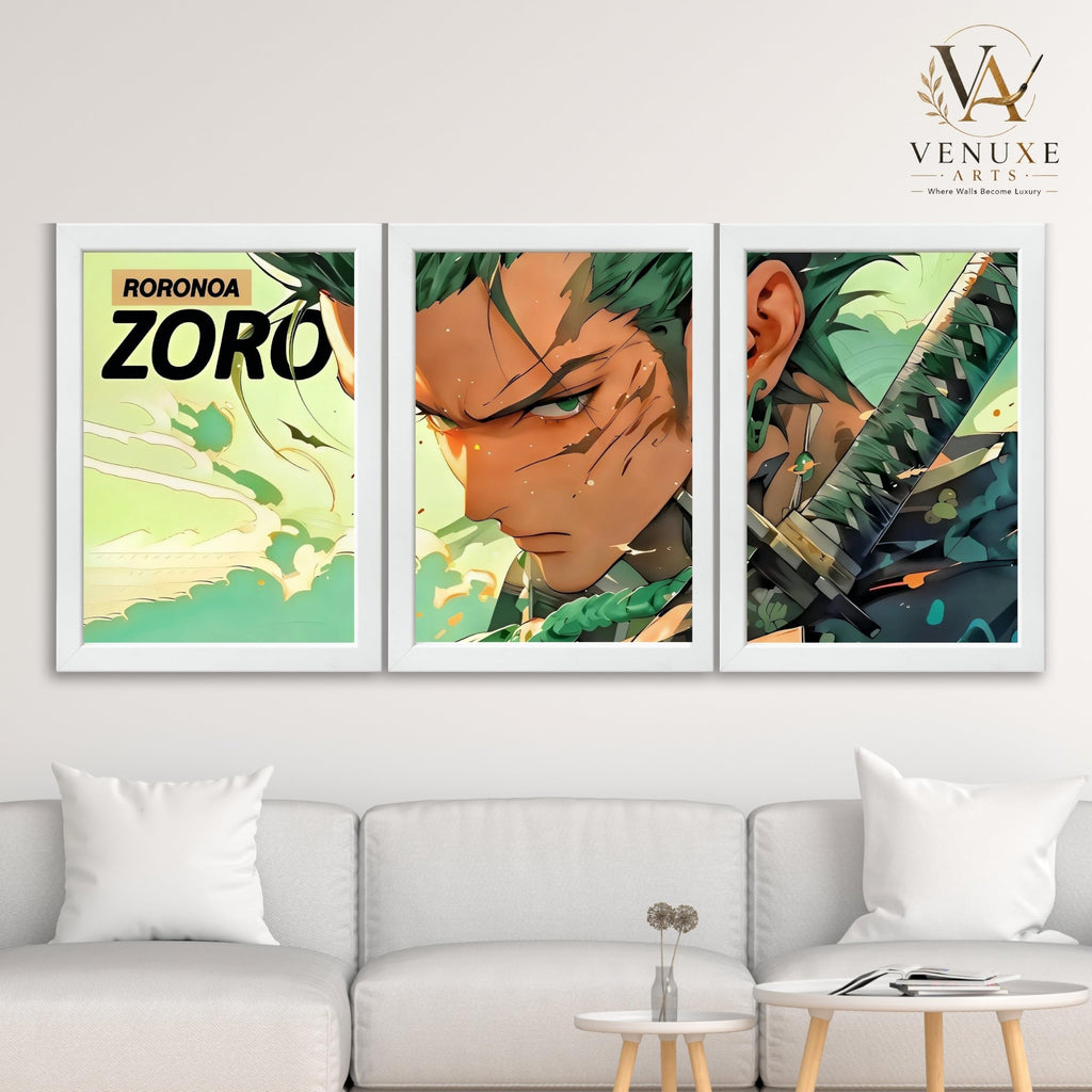 VENUXE ARTS Set Of 3 Anime Characters Wall Framed |Anime Characters Framed Poster for Living Room Bedroom Gaming Room Studio Wall Decor