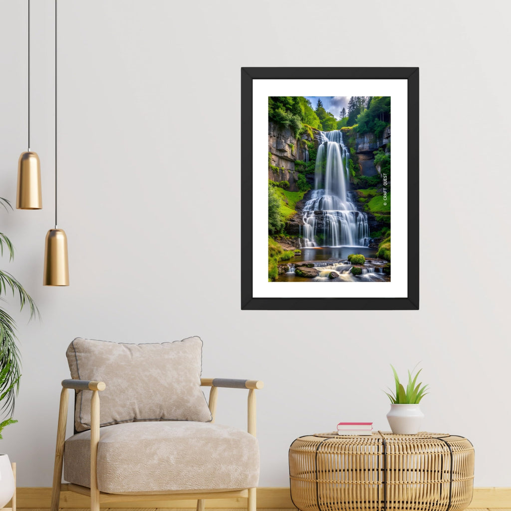 CRAFT QUEST Vastu Waterfall Landscape Scenery Photo Frame With Acrylic Sheet | Living Room, Bedroom | Home Decoration | Best Gifting Option