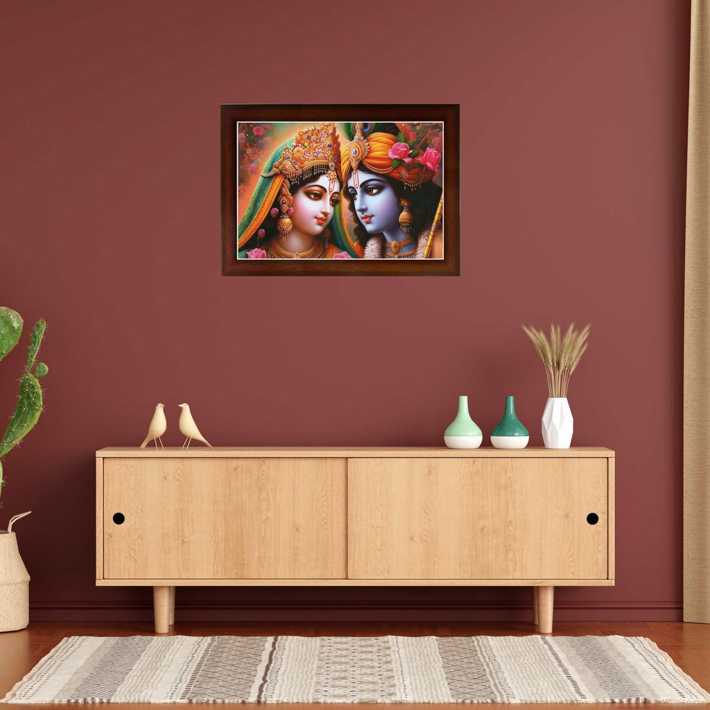 CRAFT QUEST Radha Krishna Art Photo Framed Painting for Home and Bedroom Wall Decoration of Size 14X10 Inches with Frame And Acrylic Glass RK210