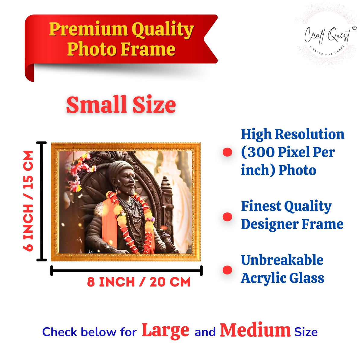CRAFT QUEST Chattrapati Shivaji Maharaj Wall Photo Frame With Acrylic Sheet | Lightweight | Home Decoration Item | Best Gifting Option