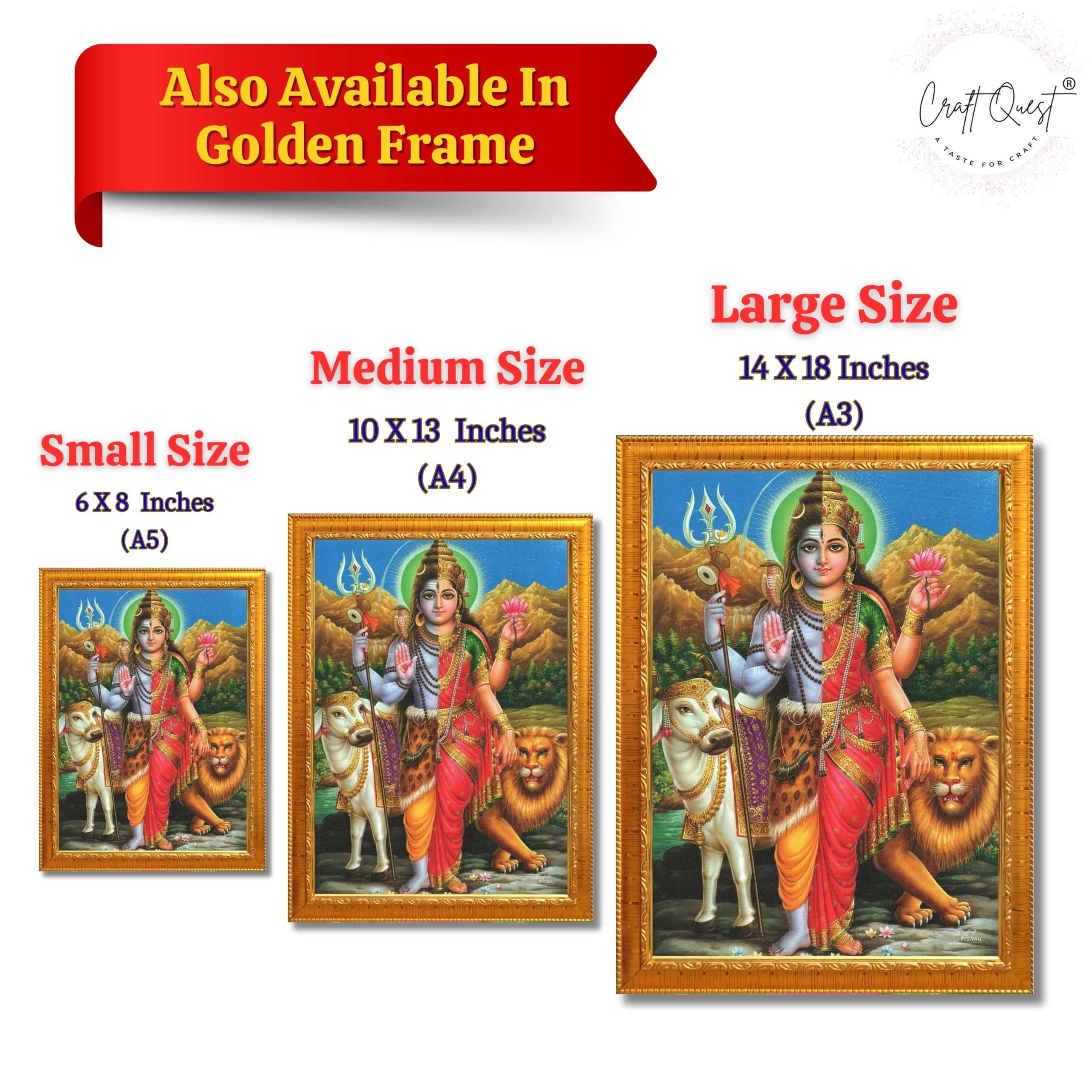 CRAFT QUEST Ardhanarishvara Arthanareeswara Shiv Parvati Photo Frame | God Spiritual Framed | Ideal for Home, Office, Temple & Puja Room, Wall Decor