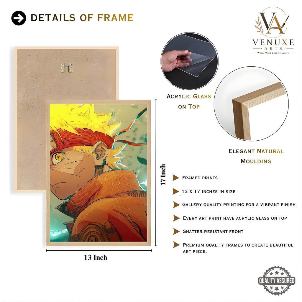VENUXE ARTS Set Of 3 Anime Characters Wall Framed |Anime Characters Framed Poster for Living Room Bedroom Gaming Room Studio Wall Decor