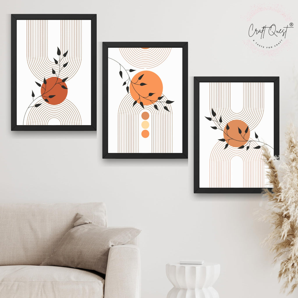 CRAFT QUEST Wall Art Decor Paintings | Set of 3 Abstract Wall Art Frames for Home Decoration | Ideal for Living Room, Bedroom & Office