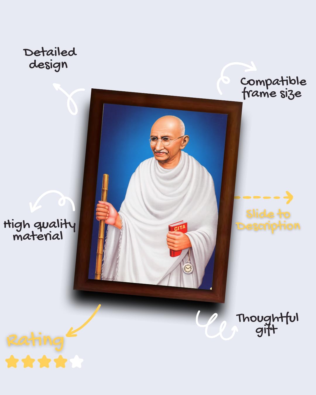 CRAFT QUEST Great Freedom fighter | Mahatma Gandhi Photo Frame | Canvas Painting
