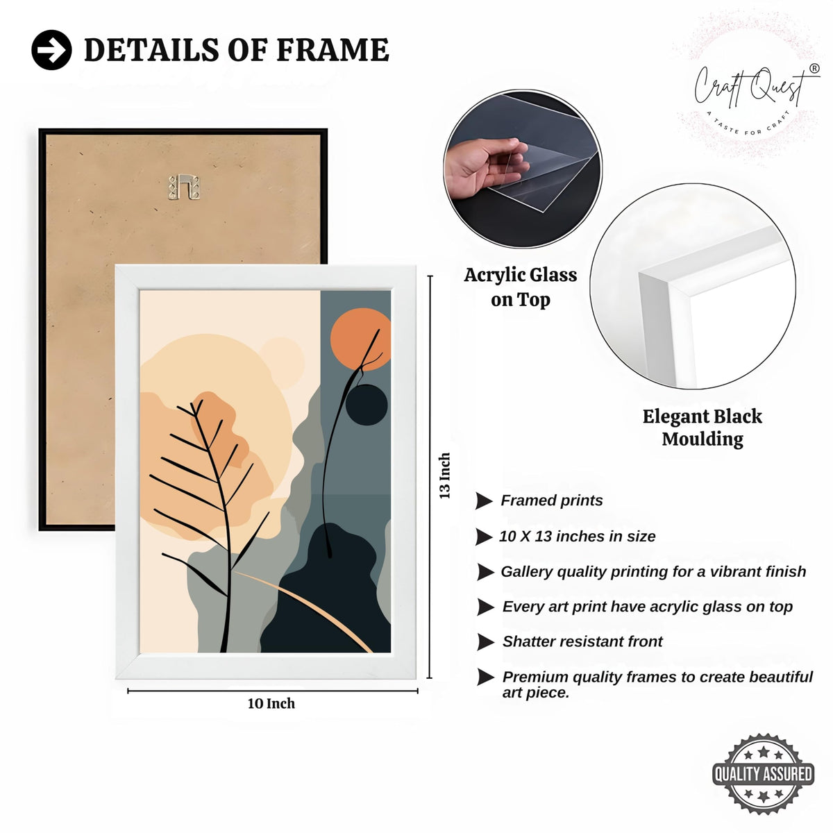 CRAFT QUEST Wall Art Decor Paintings | Set of 3 BOHO Wall Art Frames for Home Decoration | Ideal for Living Room, Officess & Bedrooms