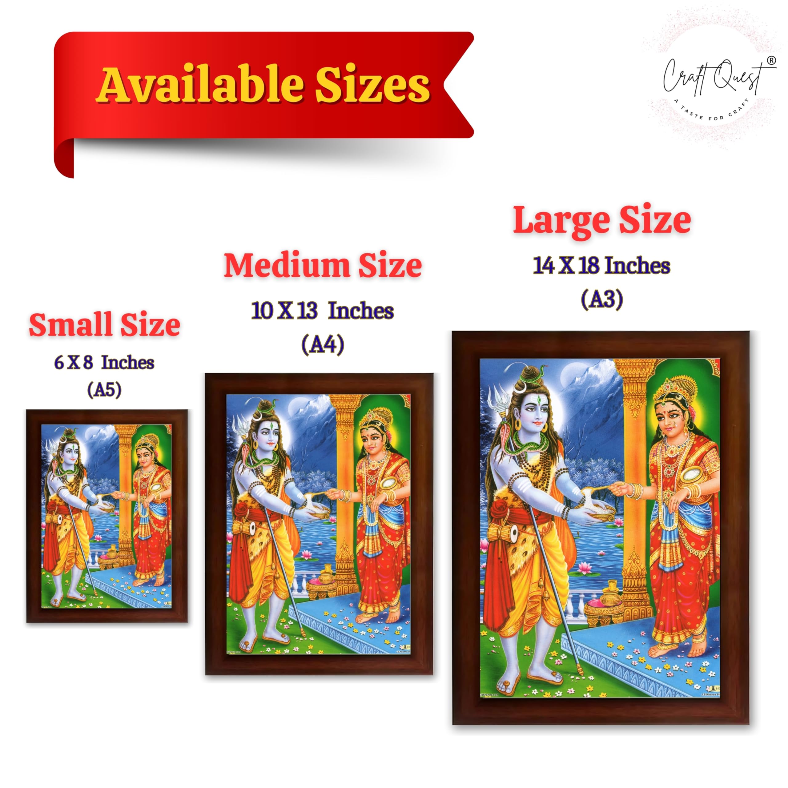 CRAFT QUEST Shiva & Maa Annapurna devi sitting on throne photo frame with Laminated Poster for Kitchen Worship