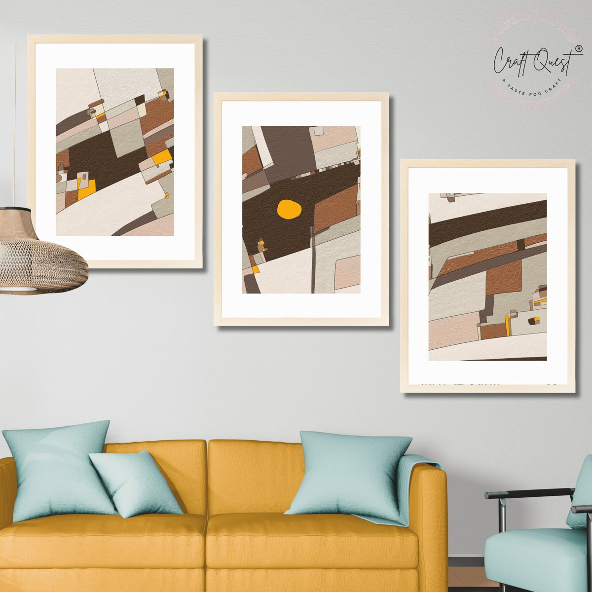 CRAFT QUEST Abstract Handdrawn Black Lines Contemporary Wall Decor | Set of 3 Frames for Home Decoration | Ideal for Living Room, Bedroom & Offices