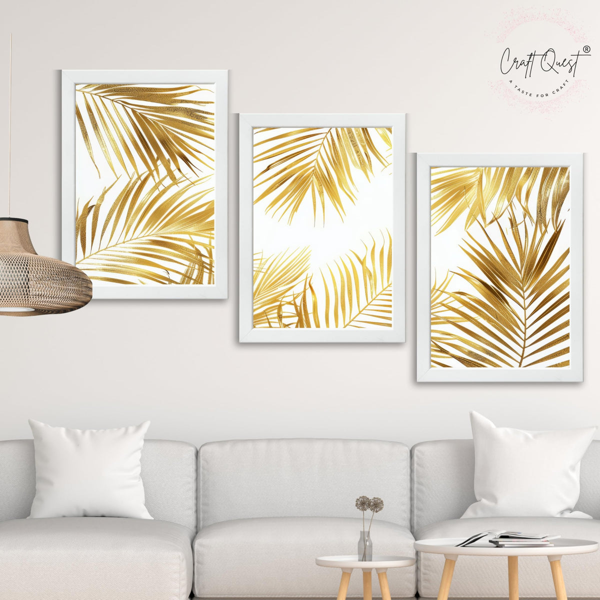CRAFT QUEST Nature Inspired Abstract Plants Geometry Wall Art | Set of 3 Frames for Home Decoration | Ideal for Living Room, Bedroom & Offices