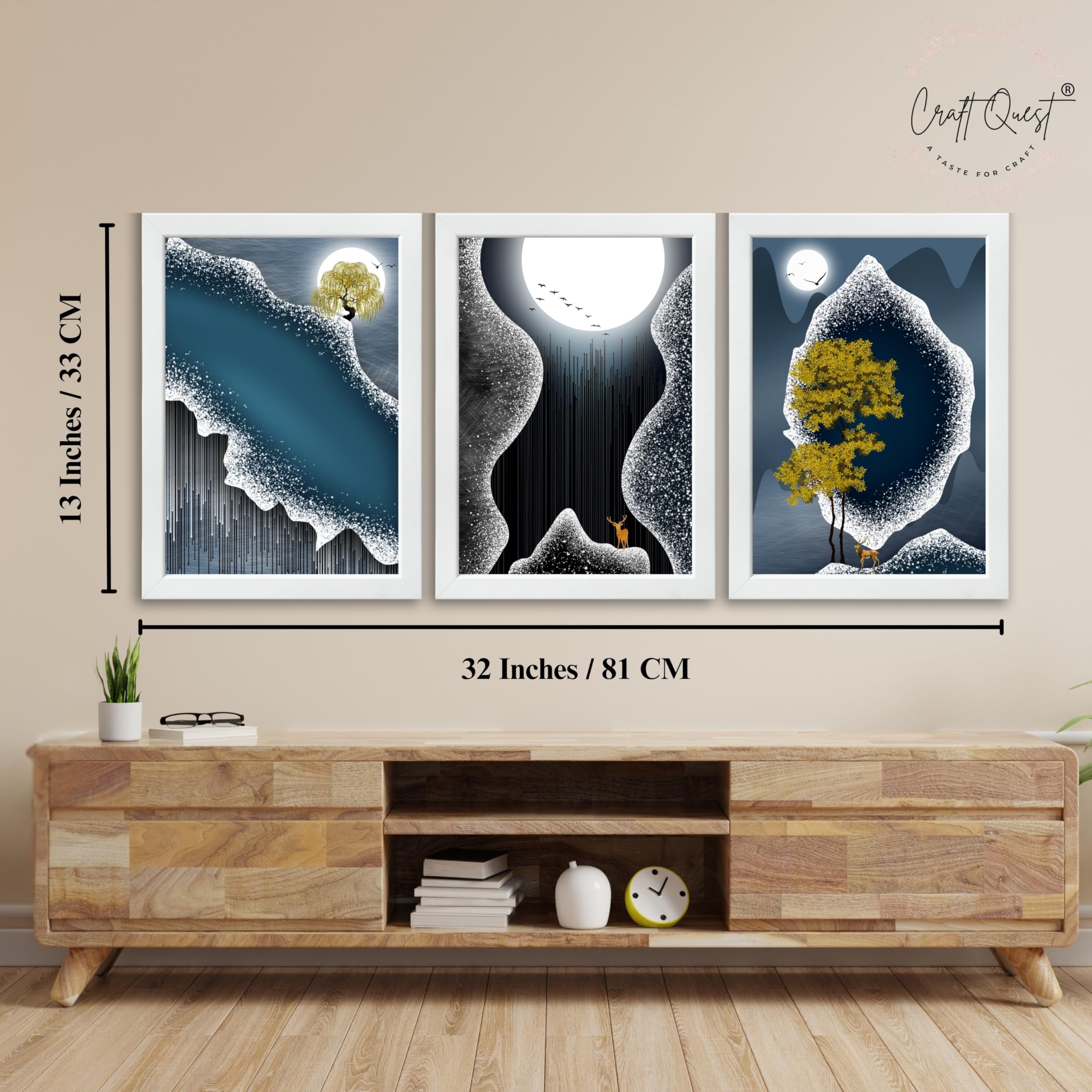 CRAFT QUEST Modern Art Abstract Fashionable Artwork Wall Art | Set of 3 Frames for Home Decoration | Ideal for Living Room, Bedroom & Offices