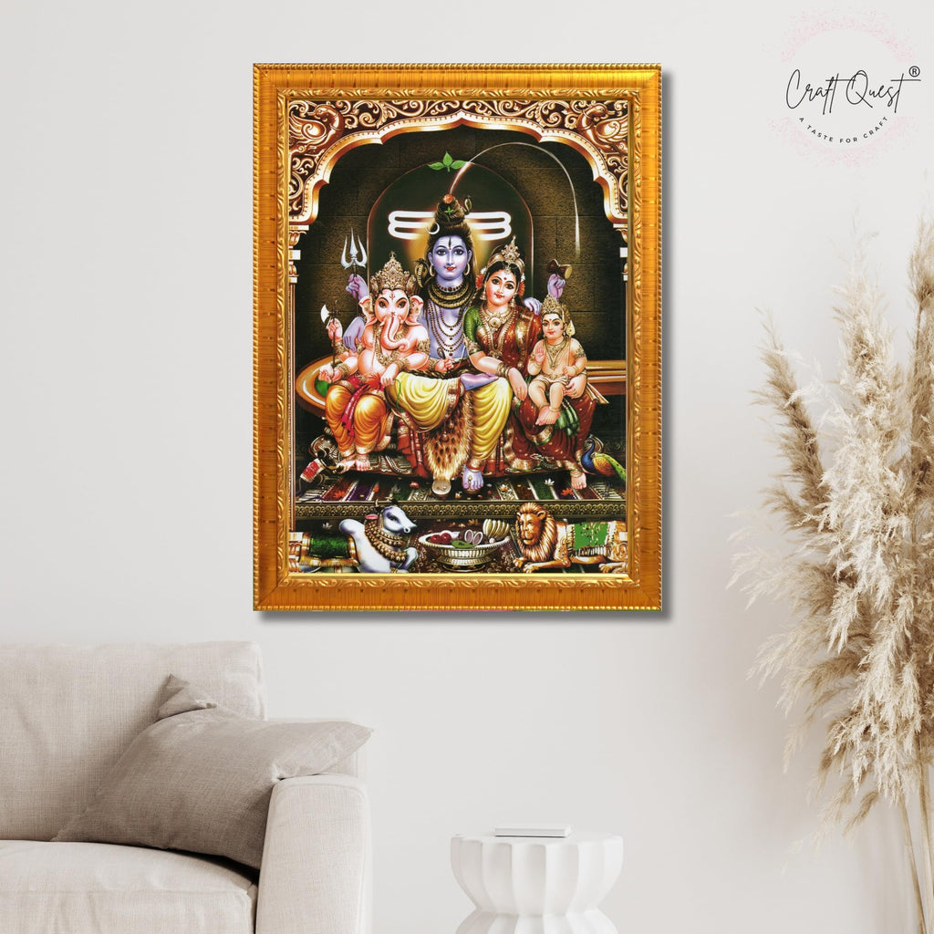 CRAFT QUEST Shiv Parivar Family Photo Frame | Bhole Nath parivar | | Hindu God Spiritual Framed | Ideal for Home, Office, Temple & Puja Room, Wall Decor