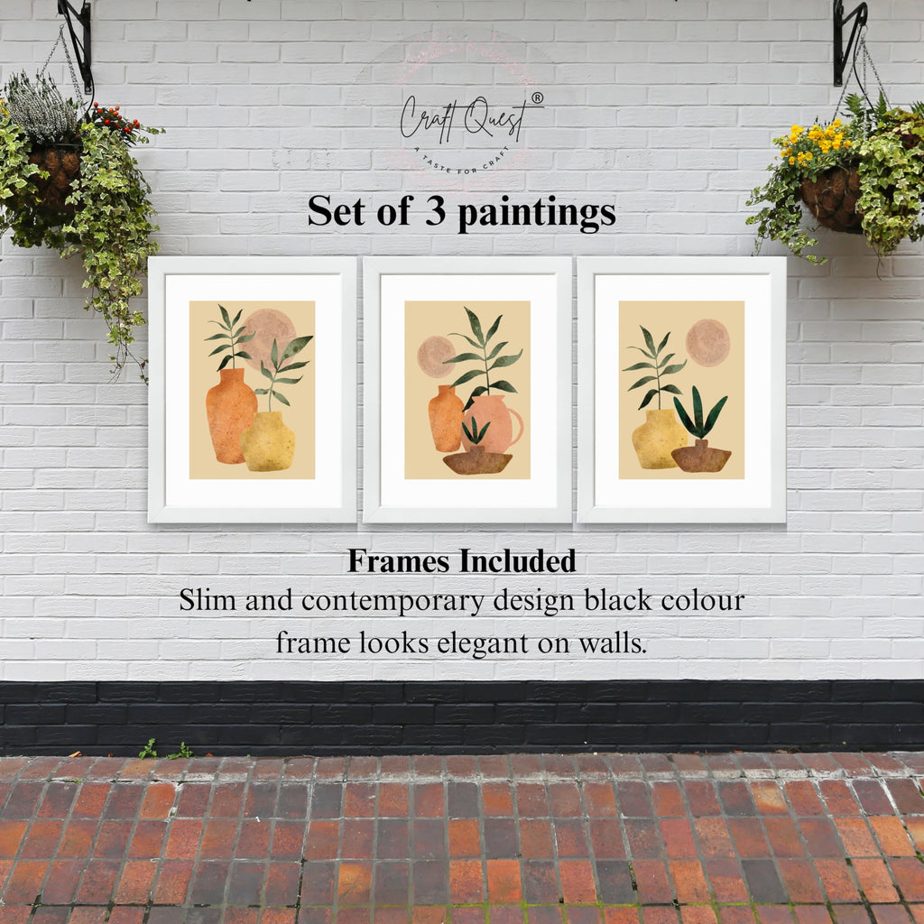 CRAFT QUEST Wall Art Decor Paintings | Set of 3 BOHO Wall Art Frames for Home Decoration | Ideal for Living Room, Bedroom & Office