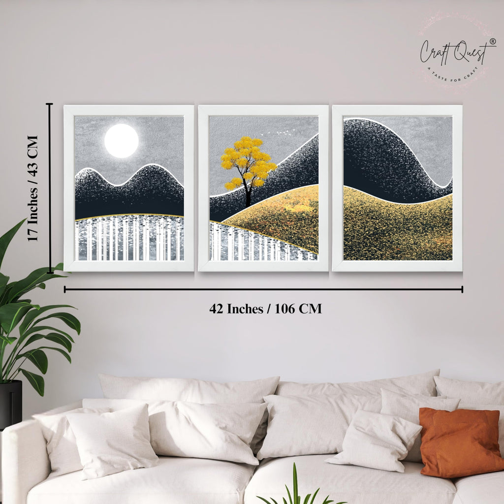 CRAFT QUEST Modern Abstract Landscape Art | Set of 3 Frames for Home Decoration | Ideal for Living Room, Bedroom & Offices