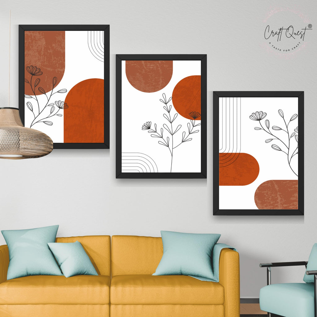 CRAFT QUEST Wall Art Decor Paintings | Set of 3 Abstract Wall Art Frames for Home Decoration | Ideal for Living Room, Bedroom & Offices