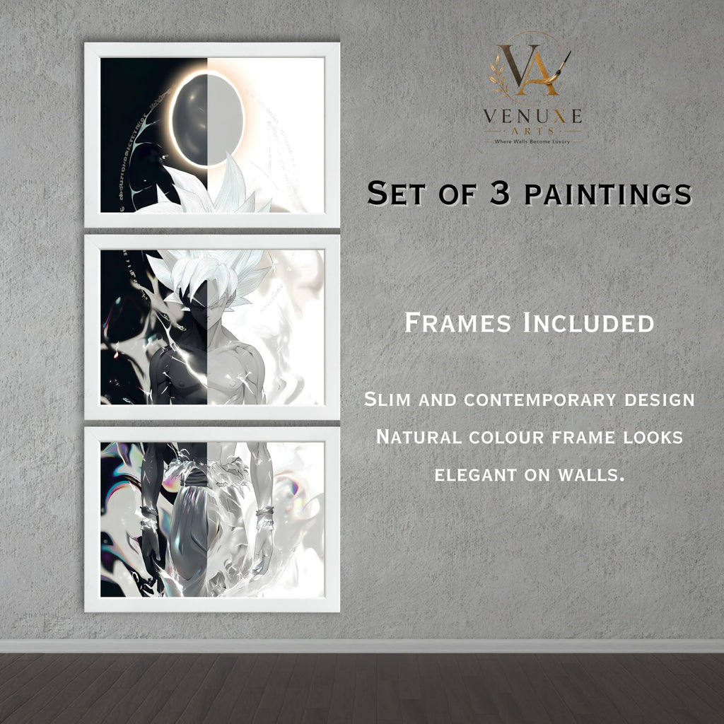 VENUXE ARTS Set Of 3 Anime Characters Wall Framed |Anime Characters Framed Poster for Living Room Bedroom Gaming Room Studio Wall Decor