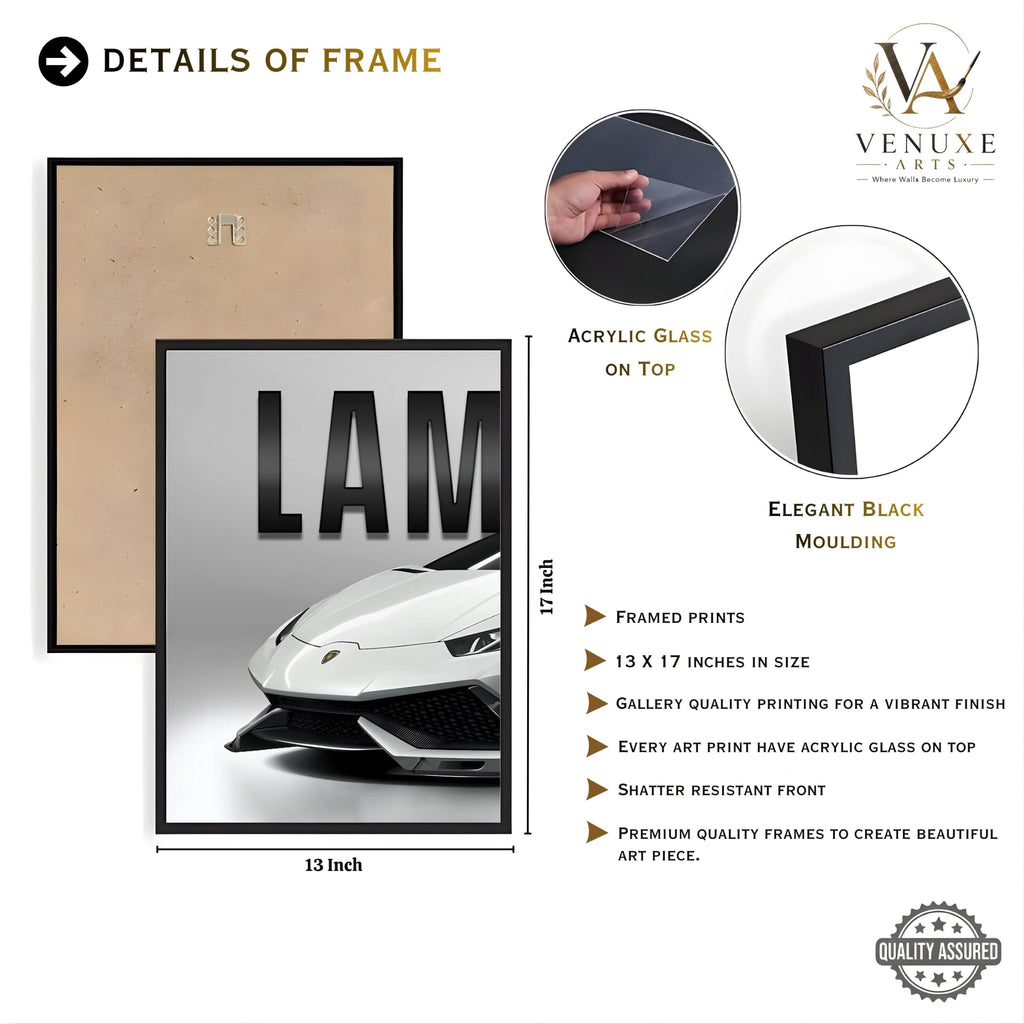 VENUXE ARTS Set Of 3 Big Sports Cars Framed Posters Gift Items for Boys Room Wall Decoration Bedroom Living Room Office Studio Décor | Car Poster Frame for Wall Décor