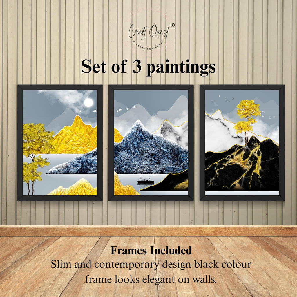 CRAFT QUEST Modern Art Abstract Ink Landscape Wall Art | Set of 3 Frames for Home Decoration | Ideal for Living Room, Bedroom & Offices