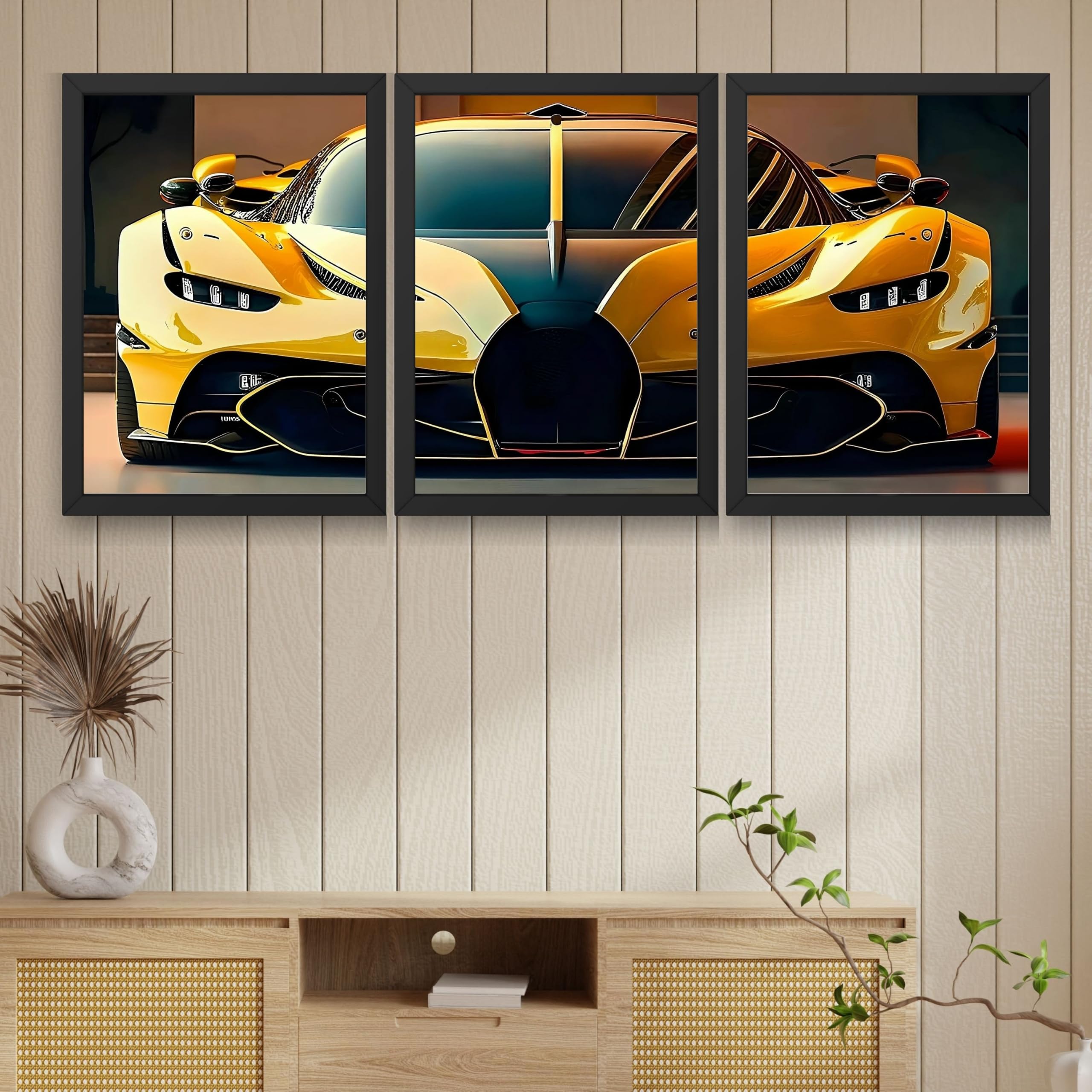 VENUXE ARTS Set Of 3 Big Sports Cars Framed Posters Gift Items for Boys Room Wall Decoration Bedroom Living Room Office Studio Décor | Car Poster Frame for Wall Décor