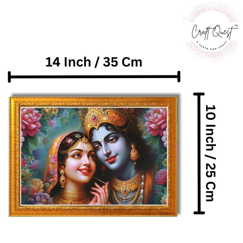 CRAFT QUEST Radha Krishna Art Photo Framed Painting for Home and Bedroom Wall Decoration of Size 14X10 Inches with Frame And Acrylic Glass RK205