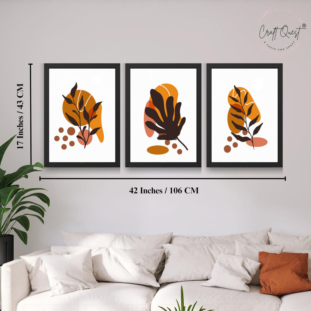CRAFT QUEST Wall Art Decor Paintings | Set of 3 BOHO Wall Art Frames for Home Decoration | Ideal for Living Room, Bedroom & Office