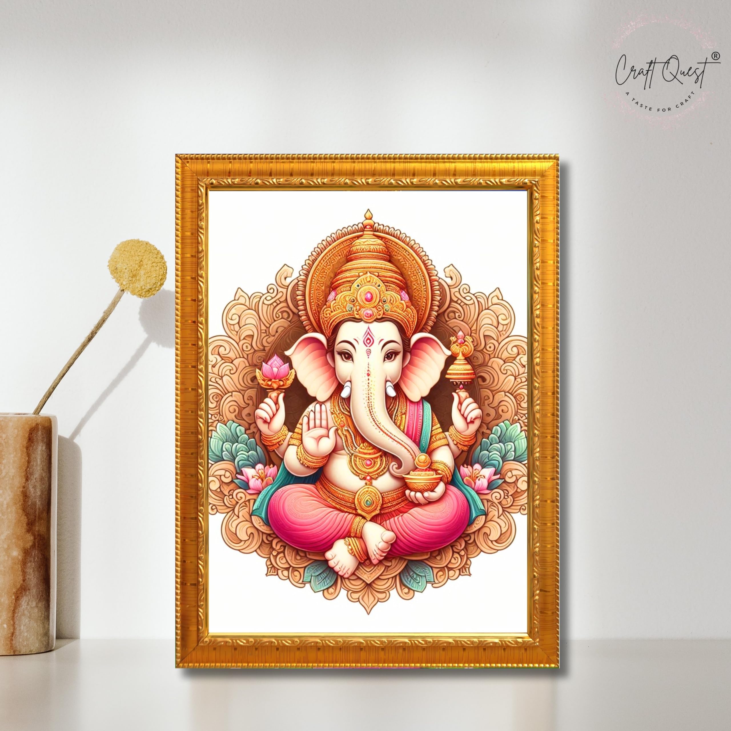 CRAFT QUEST Lord Ganesha Ganesh Ganpati Ganapathi Hanging Wall Painting Framed Home Décor