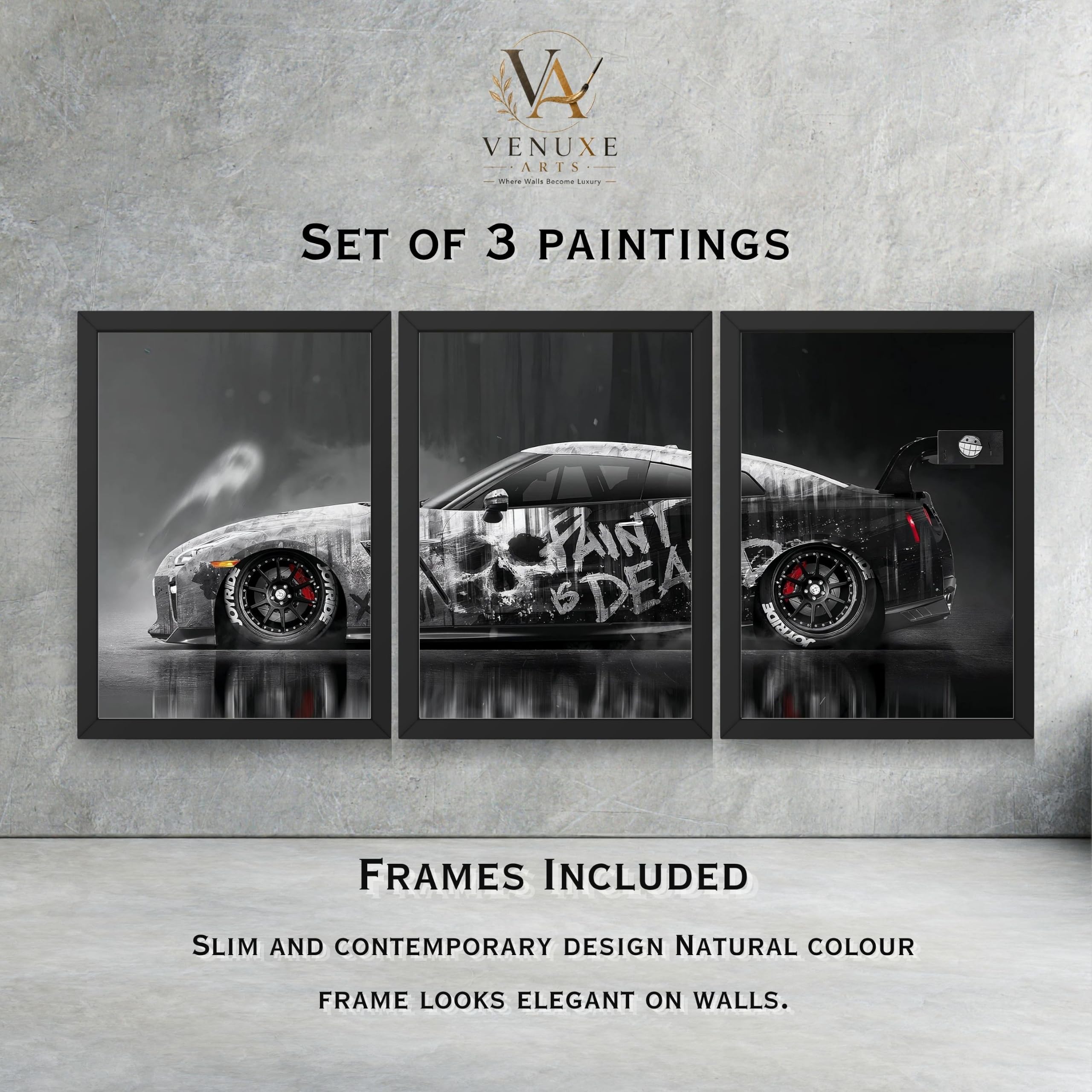 VENUXE ARTS Set Of 3 Big Sports Cars Framed Posters Gift Items for Boys Room Wall Decoration Bedroom Living Room Office Studio Décor | Car Poster Frame for Wall Décor