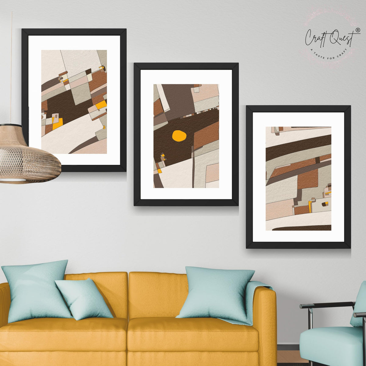 CRAFT QUEST Abstract Handdrawn Black Lines Contemporary Wall Decor | Set of 3 Frames for Home Decoration | Ideal for Living Room, Bedroom & Offices