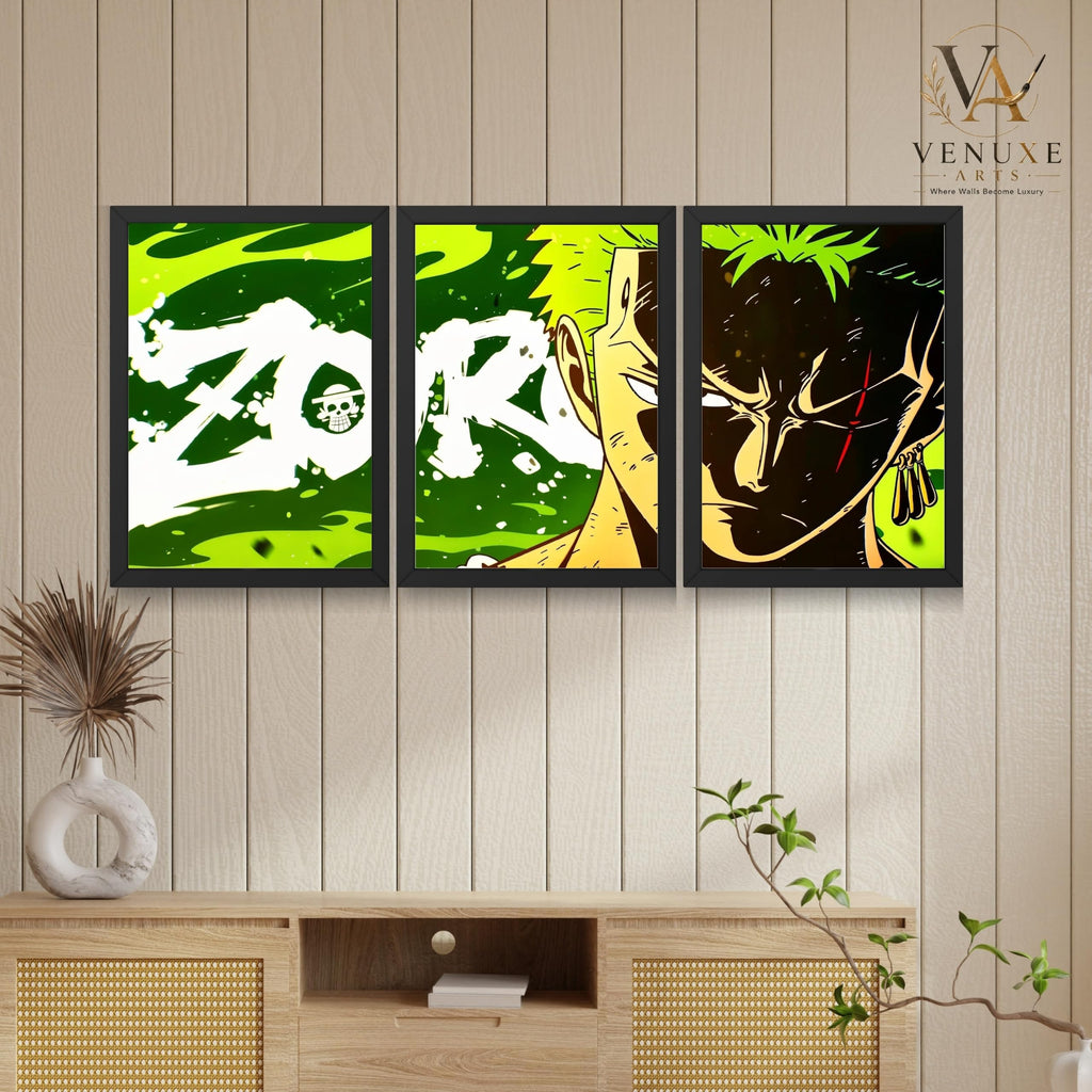 VENUXE ARTS Set Of 3 Anime Characters Wall Framed |Anime Characters Framed Poster for Living Room Bedroom Gaming Room Studio Wall Decor