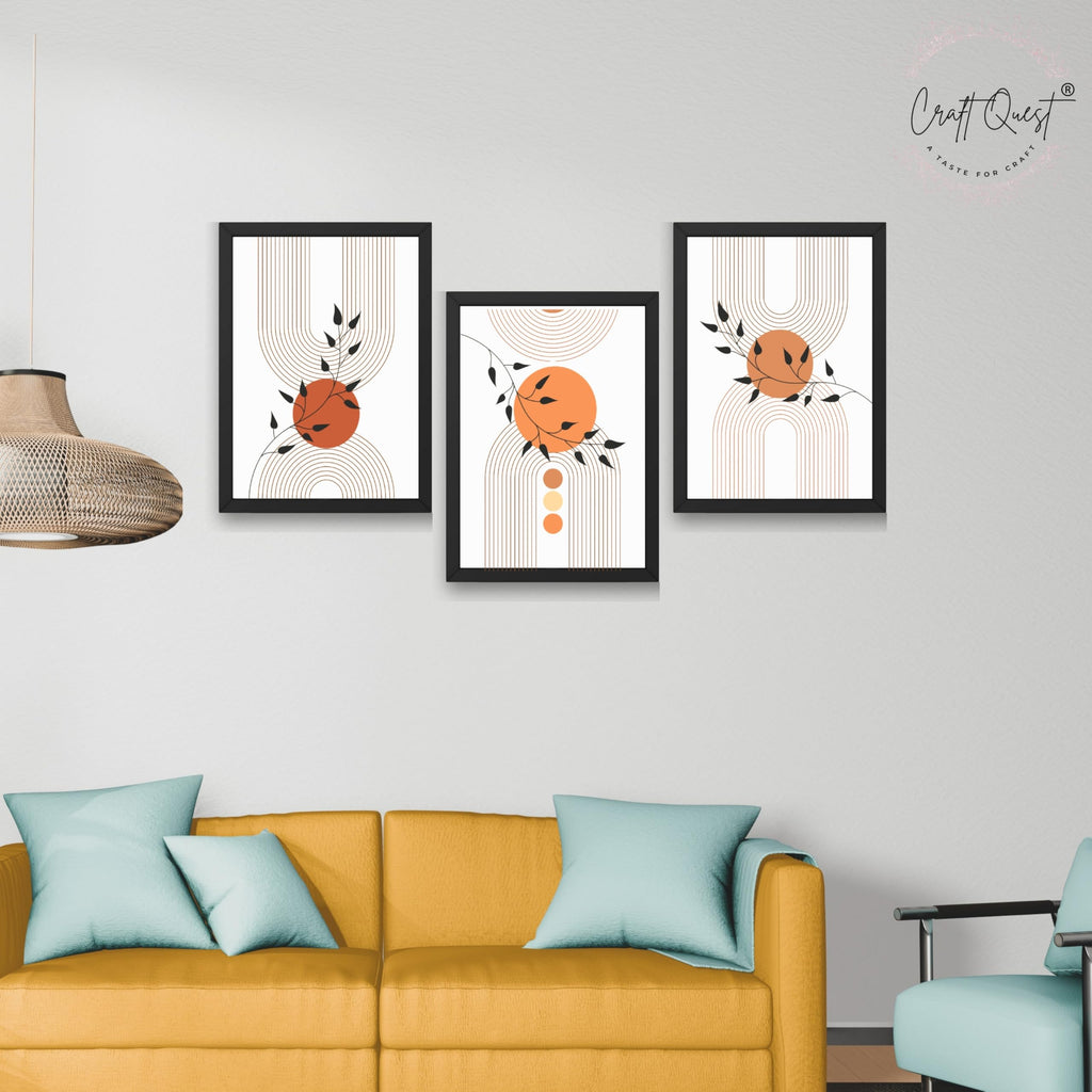 CRAFT QUEST Wall Art Decor Paintings | Set of 3 Abstract Wall Art Frames for Home Decoration | Ideal for Living Room, Bedroom & Office
