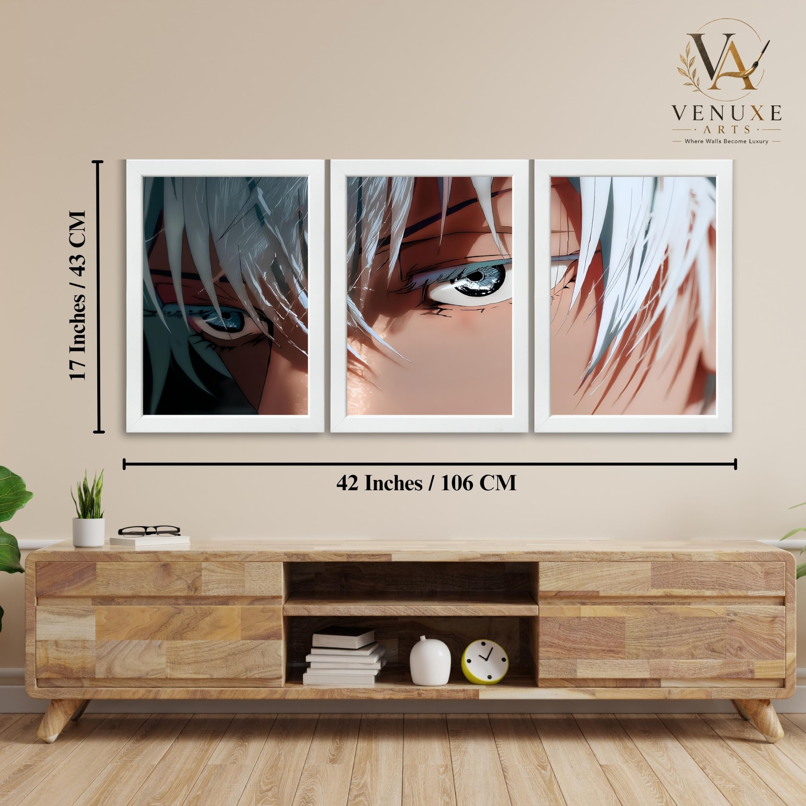 VENUXE ARTS Set Of 3 Anime Characters Wall Framed |Anime Characters Framed Poster for Living Room Bedroom Gaming Room Studio Wall Decor