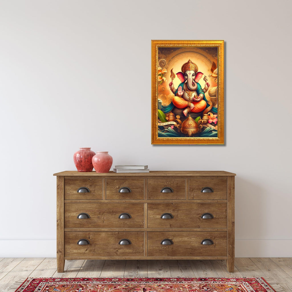 CRAFT QUEST Lord Ganesha Ganesh Ganpati Ganapathi Hanging Wall Painting Framed Home Decor