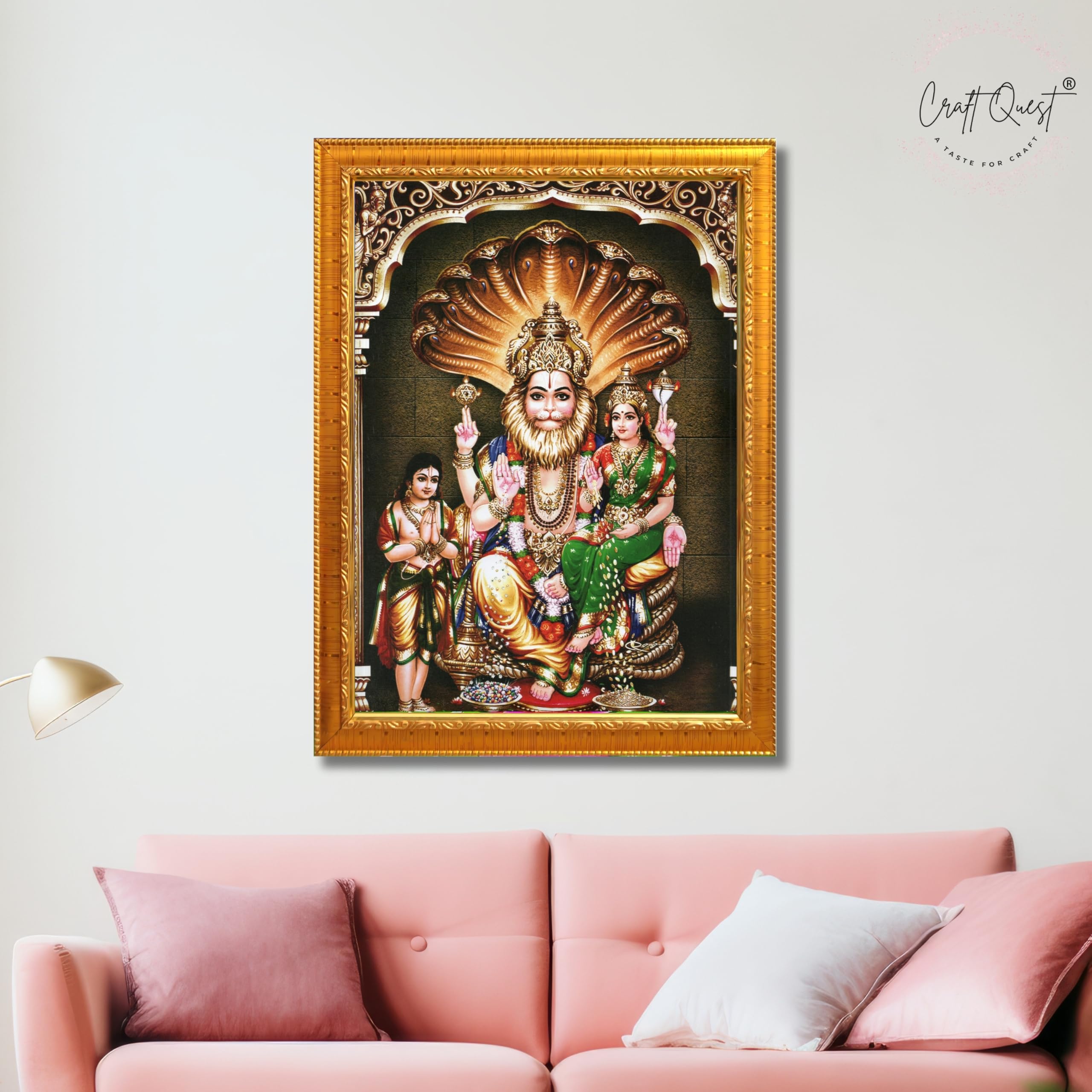 CRAFT QUEST Lakshmi Narasimha Swamy Lord Narsingh Bhagwan Photo Framed | Acrylic Glass, Lightweight | Ideal for Home, Office, Temple & Puja Room, Wall Decor