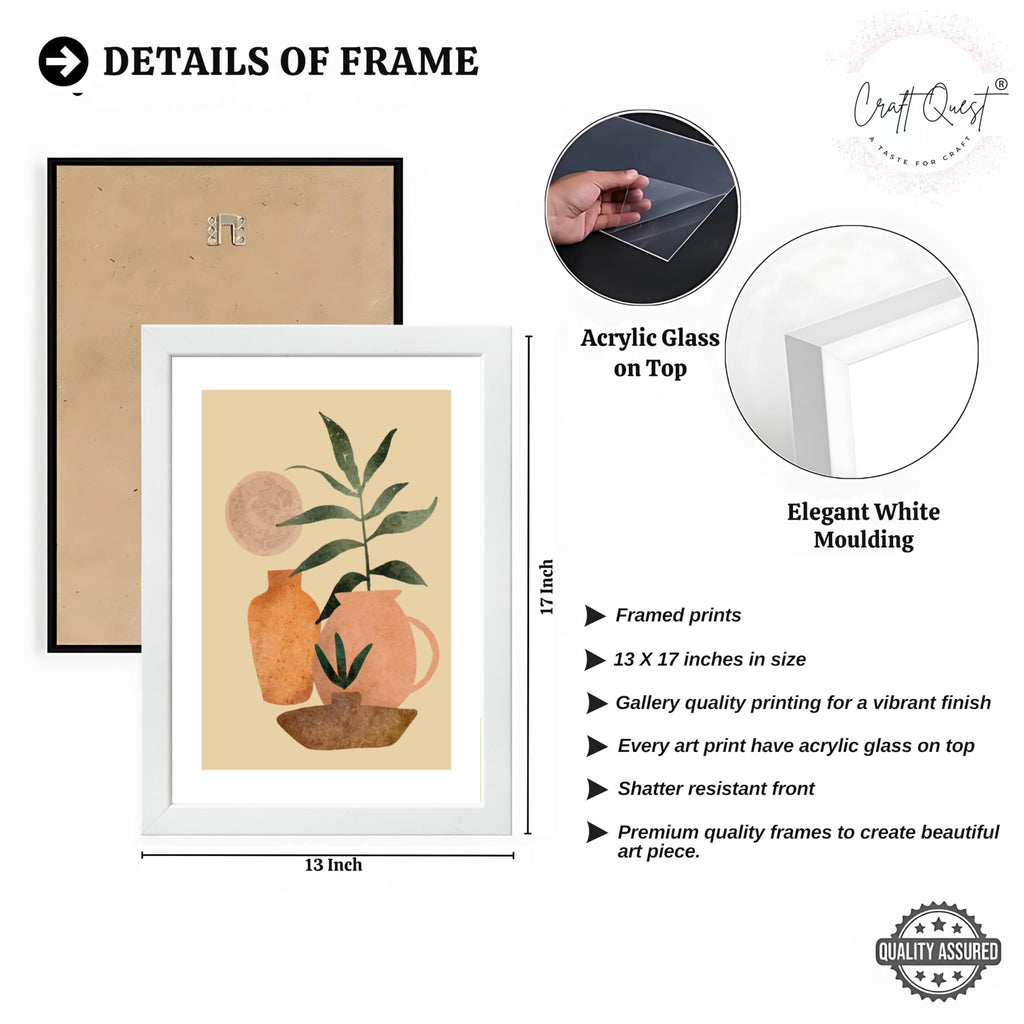 CRAFT QUEST Wall Art Decor Paintings | Set of 3 BOHO Wall Art Frames for Home Decoration | Ideal for Living Room, Bedroom & Office