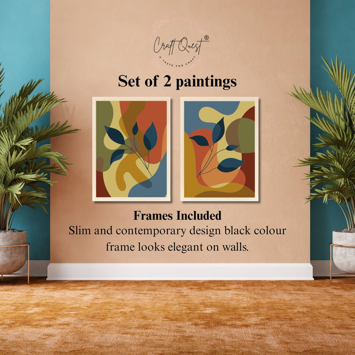 CRAFT QUEST Wall Art Decor Paintings | Set of 2 Floral Art Frames for Home Decoration | Ideal for Living Room, Bedroom & Office