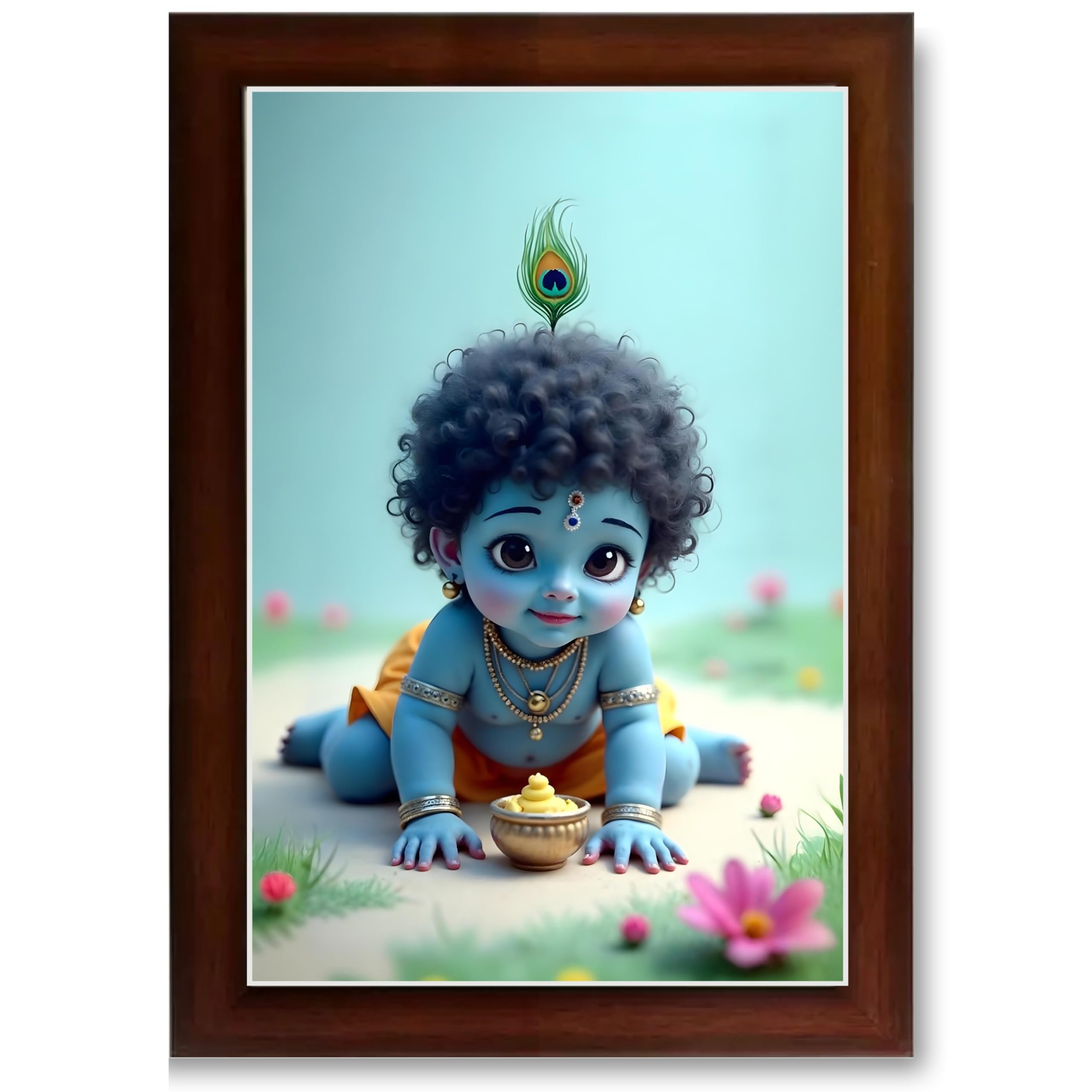 CRAFT QUEST Bal Gopal Painting | Krishna Photo Frames for Walls, Home, Bedroom, Living Room and Home Decor