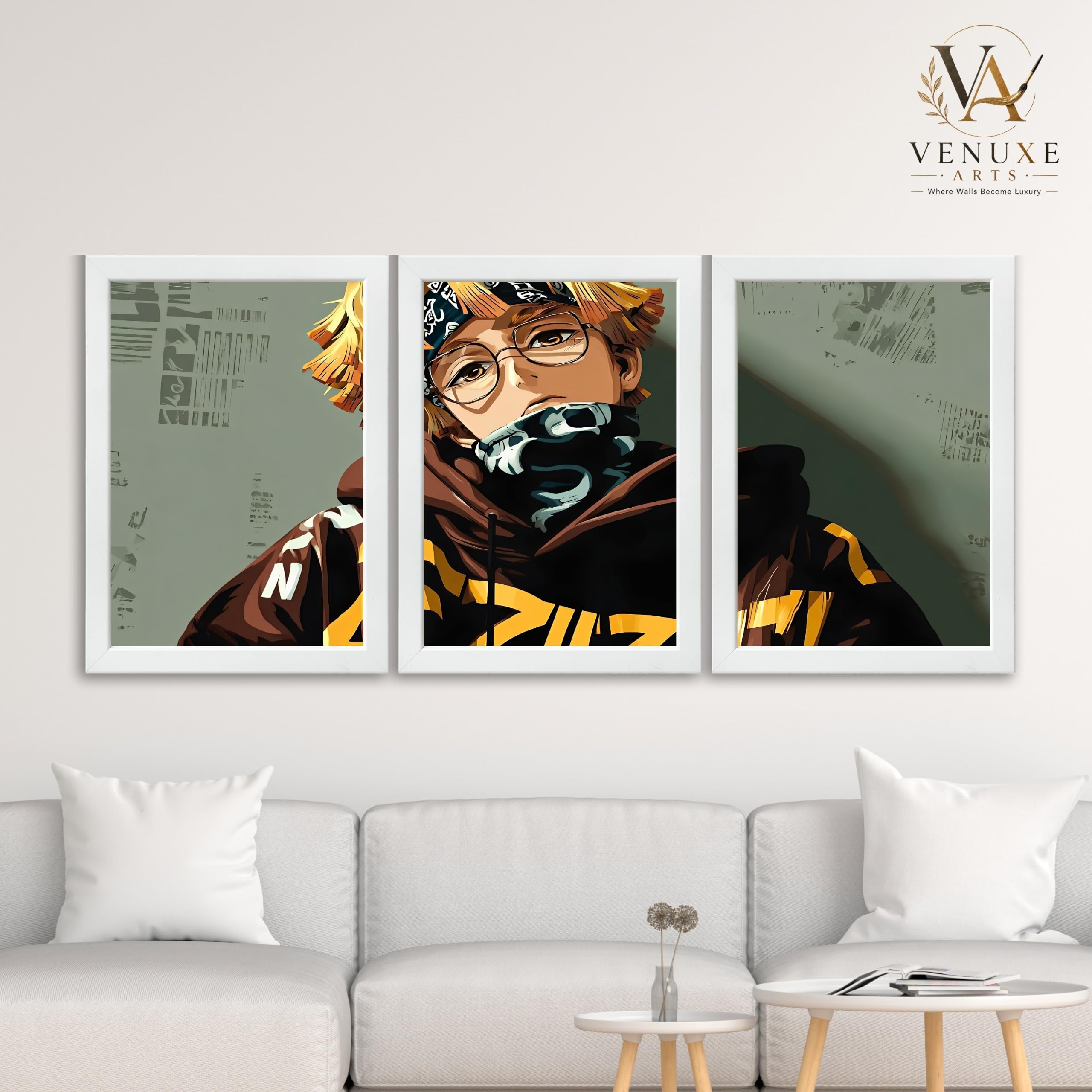 VENUXE ARTS Set Of 3 Anime Characters Wall Framed |Anime Characters Framed Poster for Living Room Bedroom Gaming Room Studio Wall Decor