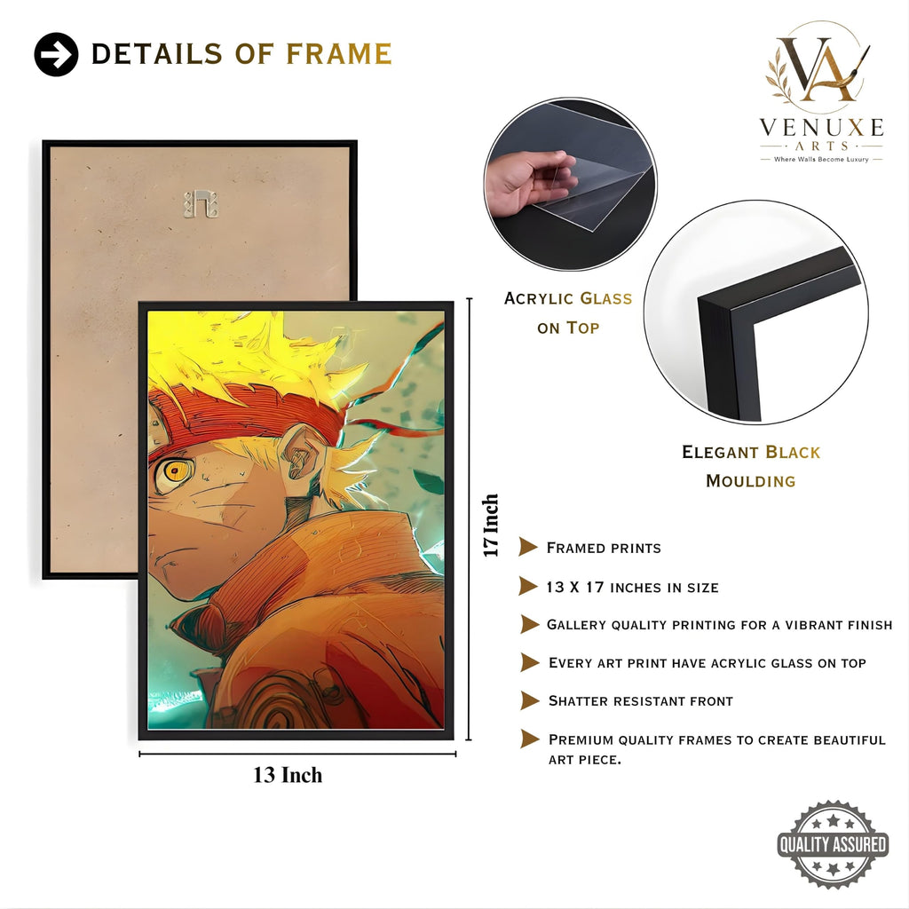 VENUXE ARTS Set Of 3 Anime Characters Wall Framed |Anime Characters Framed Poster for Living Room Bedroom Gaming Room Studio Wall Decor