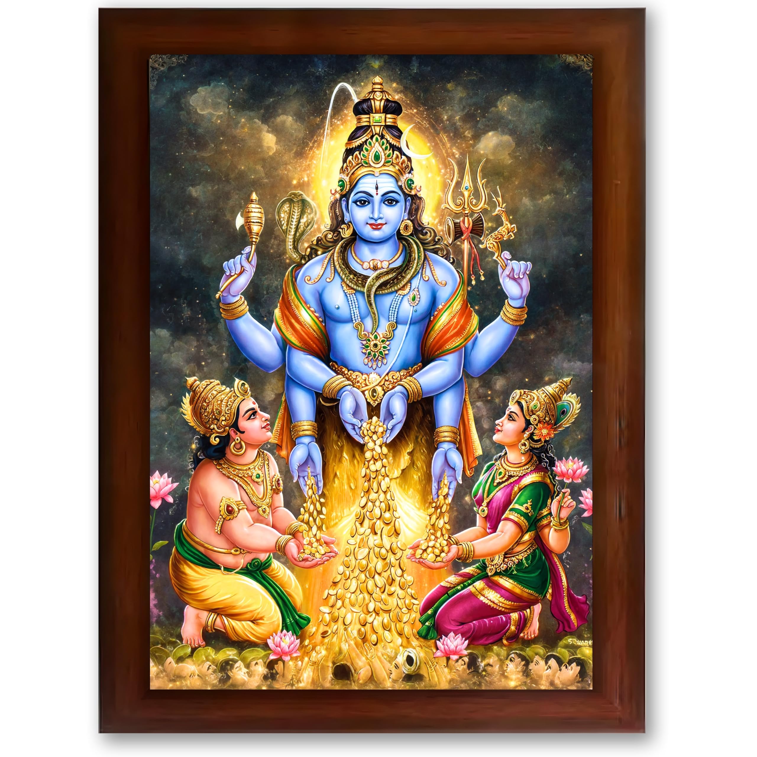 CRAFT QUEST Lord Swarnakarshana Bhairava Swamy With Lakshmi Devi and Kuber Bhagwan Religious Wall Photo Frame |Dhan Bhairav Frame for Home, Office, Temple & Gifting