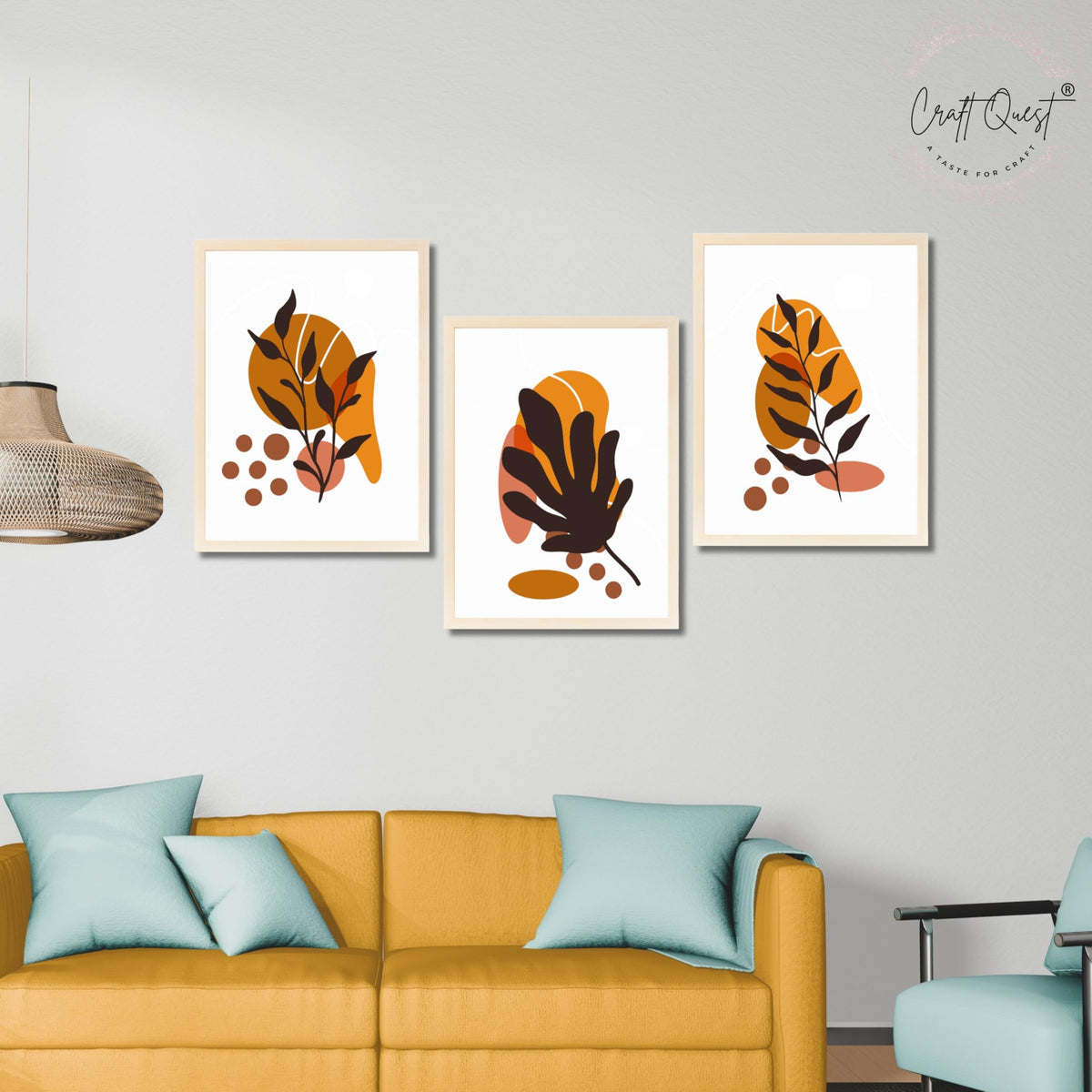 CRAFT QUEST Wall Art Decor Paintings | Set of 3 BOHO Wall Art Frames for Home Decoration | Ideal for Living Room, Bedroom & Office