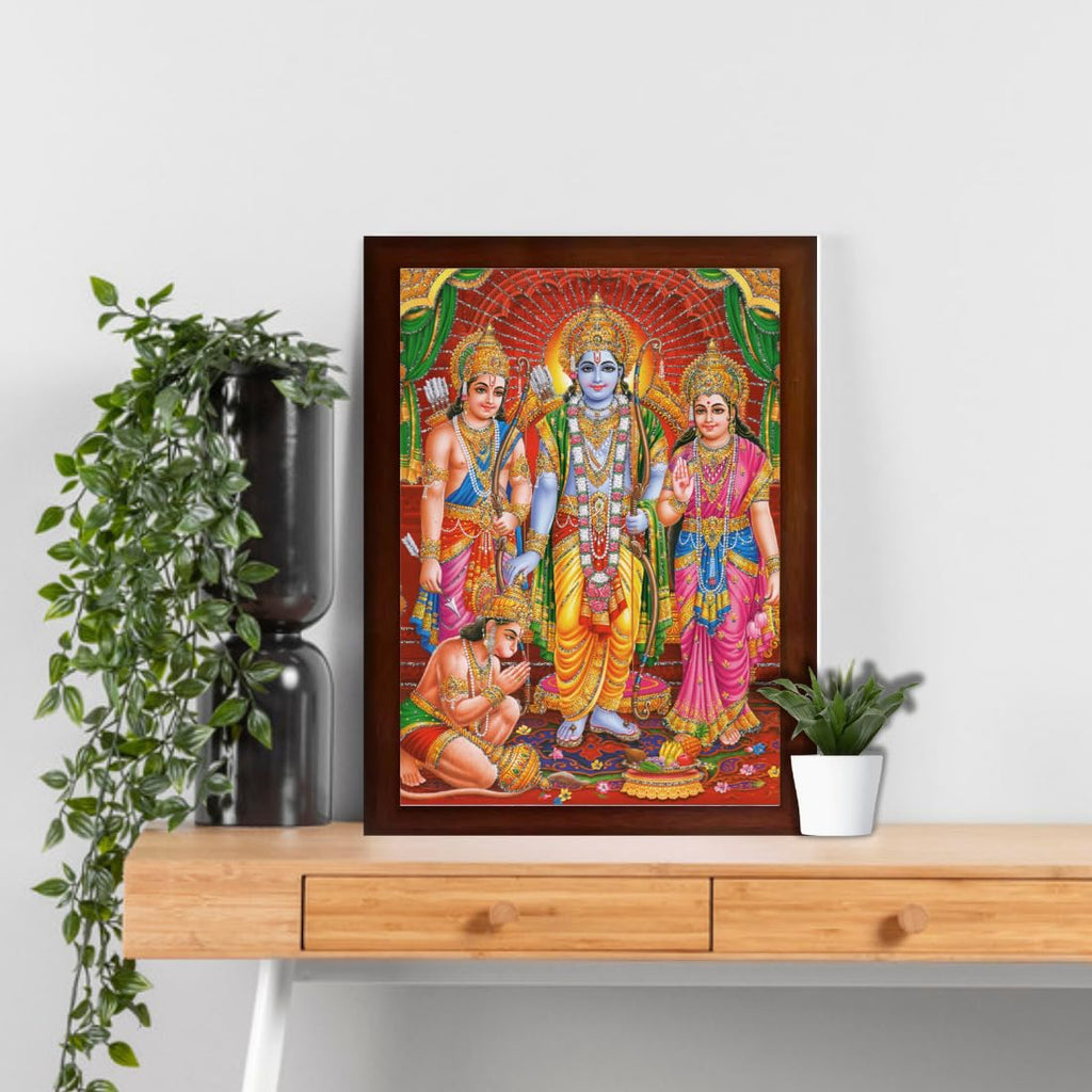CRAFT QUEST Shree Ram Darbar Sparkle Coated with Frame Home Decorative Gift Item Painting (14 X 10 Inches, Multicolour, Religious)