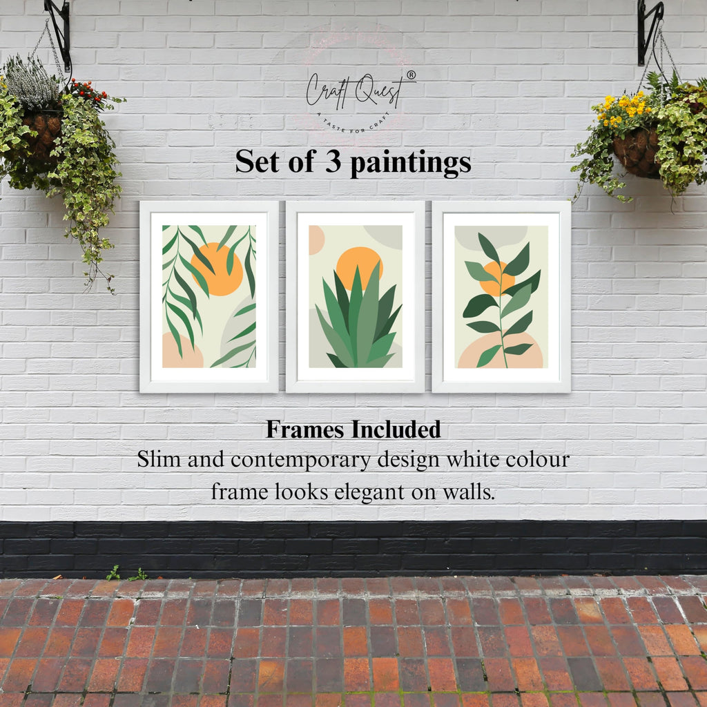 CRAFT QUEST Nature Inspired Botanical Abstract Wall Art | Set of 3 Frames for Home Decoration | Ideal for Living Room, Bedroom & Office