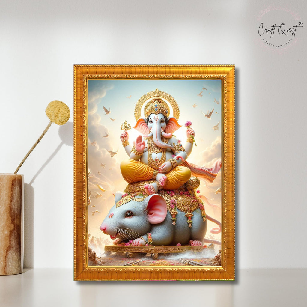CRAFT QUEST God Ganpati ji Photo Frame Wall Decor Mandir Pooja Poster Religious Painting Divine Hindu Temple Decoration Spiritual Blessings Home Office Gift