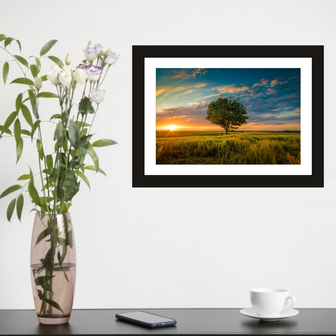 CRAFT QUEST Abstract Modern Pachyart Art Painting Poster Frame for Home & Office Wall Decoration - Portrait, Wall Display (Black, 14x10 Inch Frame with Art Print) (Tropical Reverie)